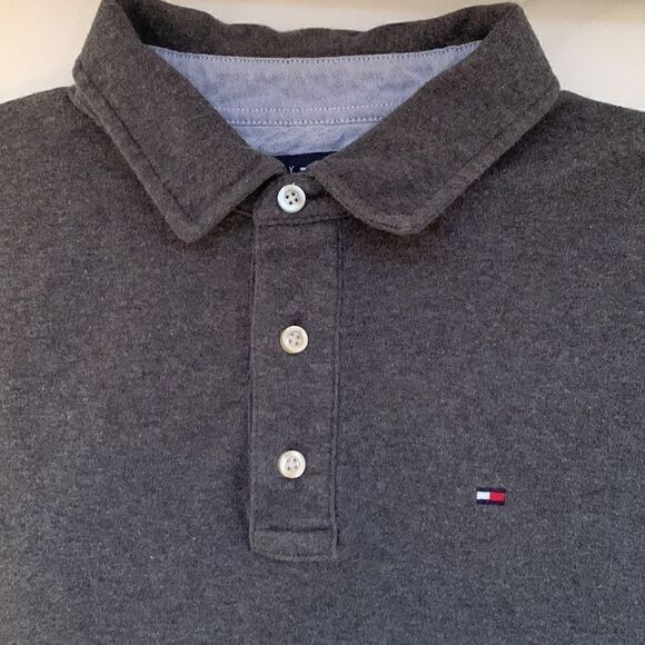 Tommy Hilfiger Custom Fit Long Sleeve Gray Polo Shirt Size L - Picture 3 of 11